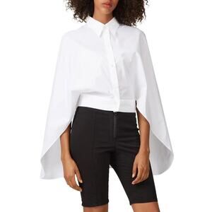 MM6 Maison Margiela Cape Top Long Sleeve Collared Button Shirt Cotton White 2